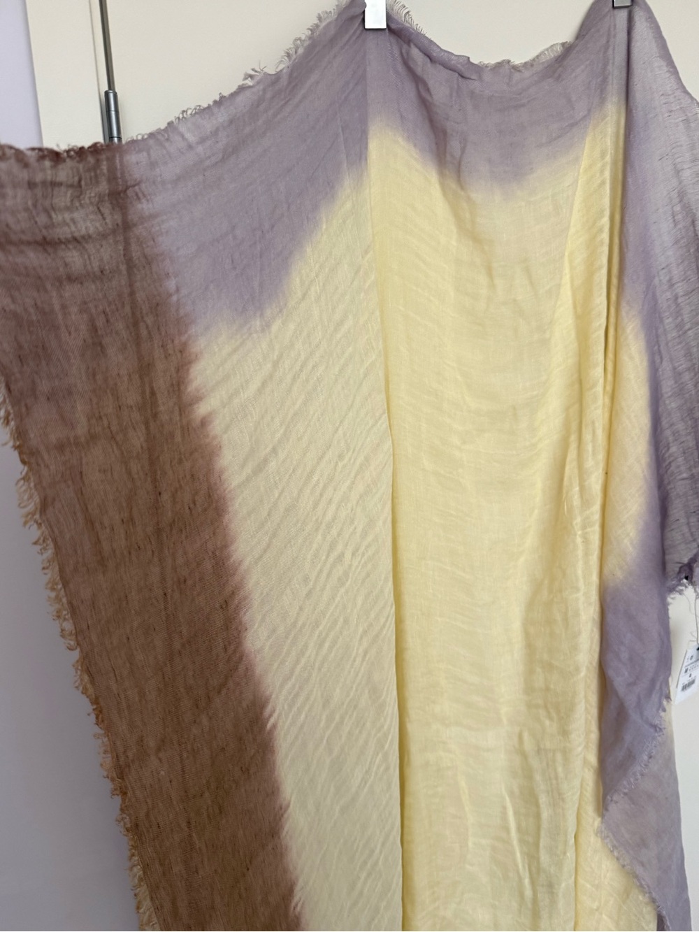 Zara Ombre Sheer Linen XL Square Scarf Pareo Wrap Pale Yellow Lilac Brown NWT
